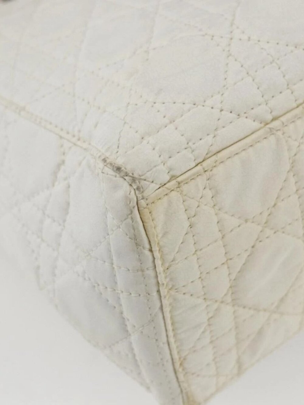 Christian Dior Lady Dior Canage Hand Bag Nylon White Silver Auth 158966 - Picture 5 of 16